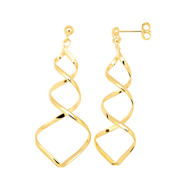 Boucles d'oreilles pendantes Carador double spirales plaqué or