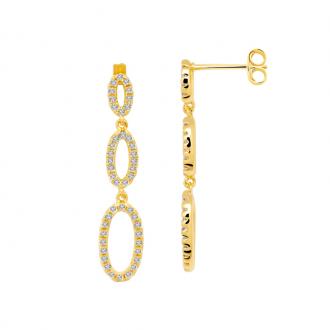 Boucles d'oreilles pendantes femme Carador ovales plaqué or et oxydes de zirconium