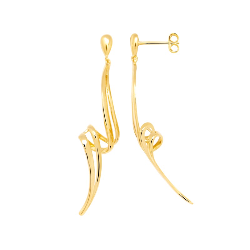 Boucles d'oreilles pendantes Carador torsade double plaqué or