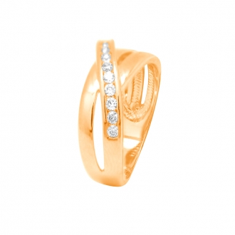 Bague Femme Carador triple anneaux croisés plaqué or et oxydes de zirconium