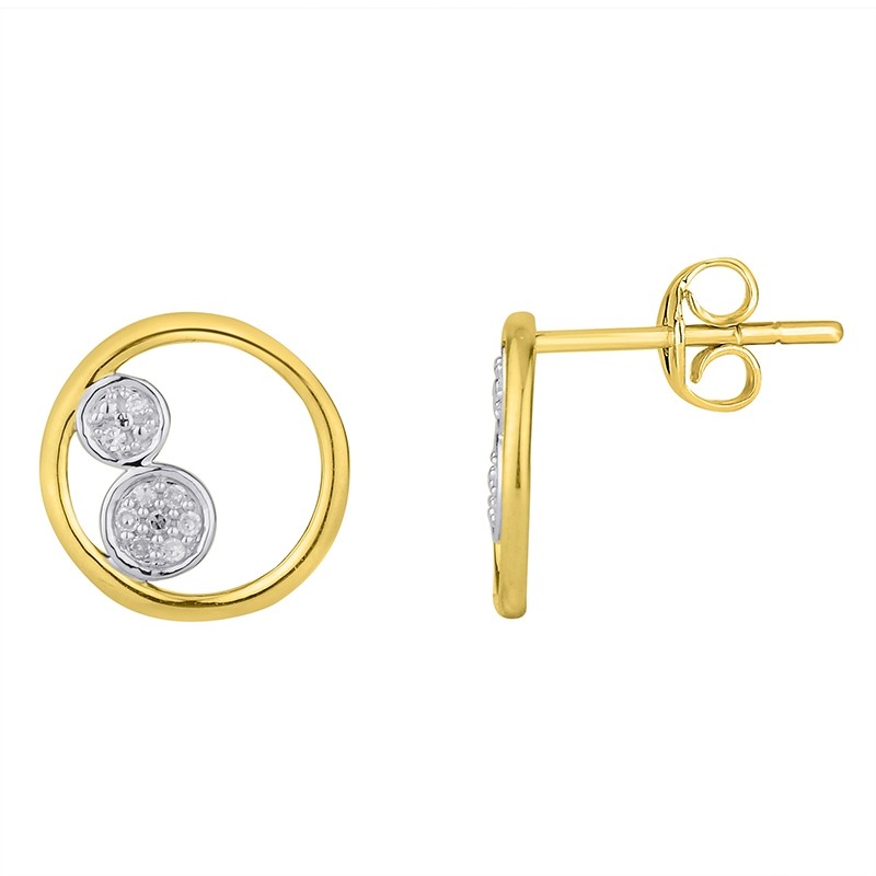 Boucles d'oreilles Ateliers 17 Bulle cercles et double ronds bicolore or 375/000 et diamants