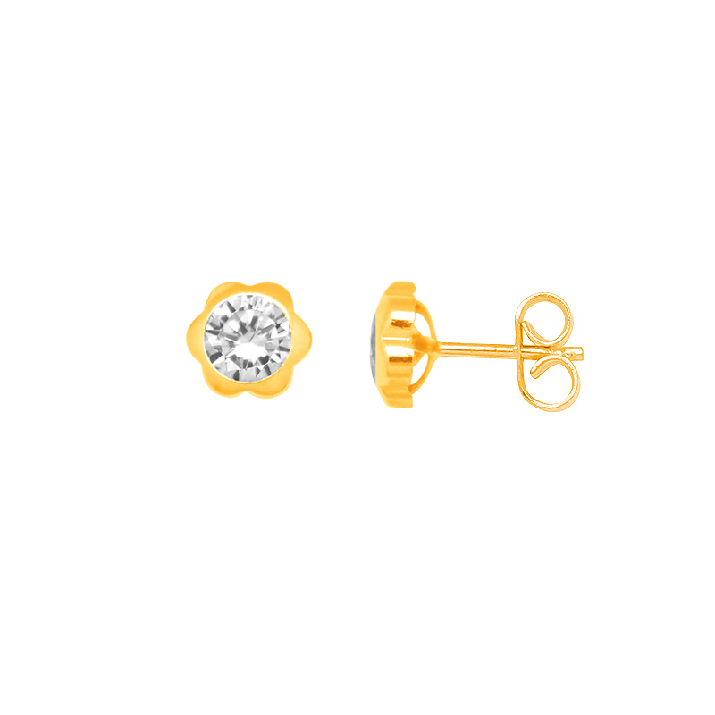 Boucles D Oreilles Carador Fille Or Jaune Motif Rond Pour Enfant Bebe Et