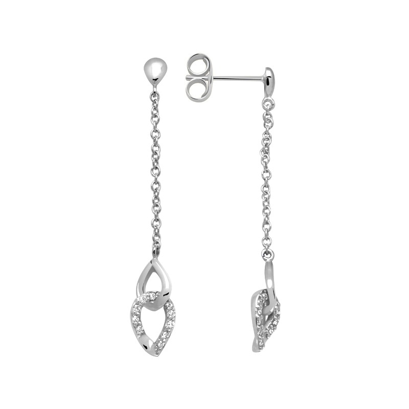 Boucles d'oreilles Carador pendantes gouttes enlacées argent 925/000 et zircons