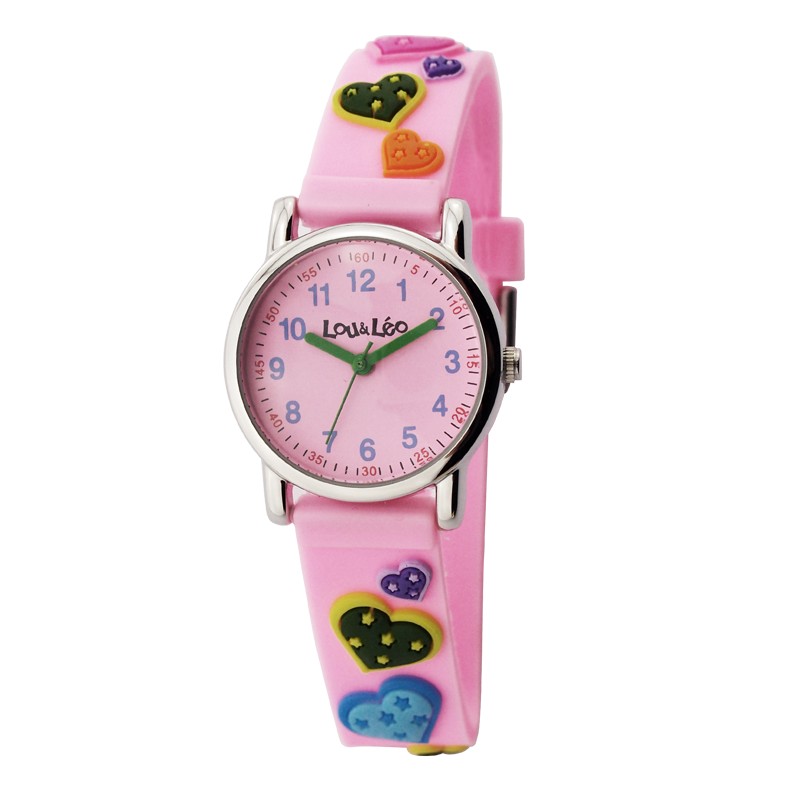 Montre Fille Lou&Léo cœur plastique rose P100208-B5