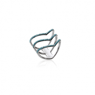 Bague Carador triple anneau V argent 925/000 et turquoise