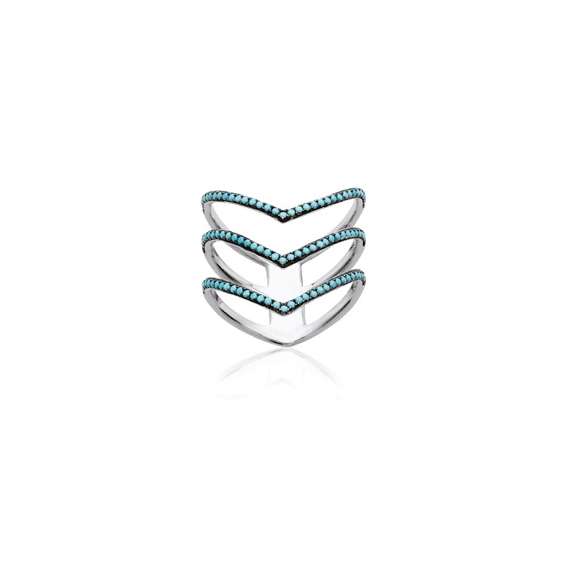 Bague Carador triple anneau V argent 925/000 et turquoise