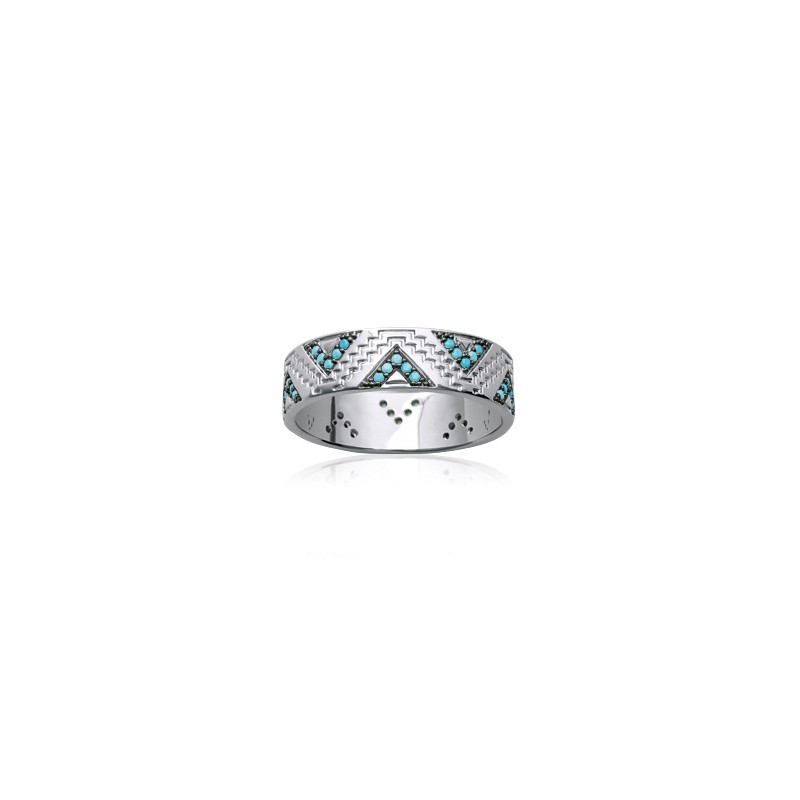 Bague Carador anneau motif ethnique argent 925/000 et turquoise - 7 mm