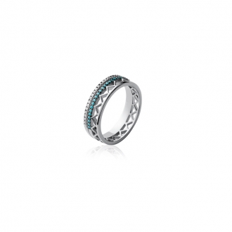 Bague Carador anneau 6 mm motif ethnique argent 925/000 et turquoise