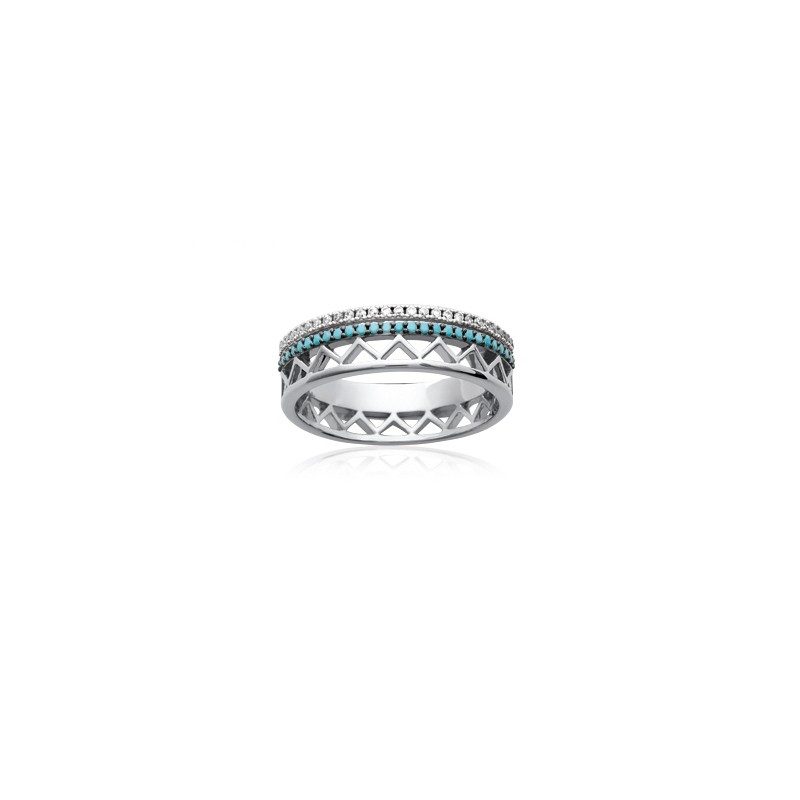 Bague Carador anneau 6 mm motif ethnique argent 925/000 et turquoise