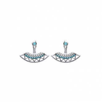 Boucles d'oreilles Carador contour de lobes motif ethnique en argent 925/000, turquoises et zircons