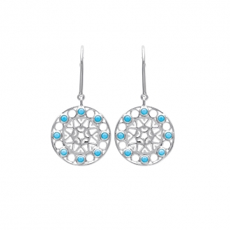 Boucles d'oreilles Carador pendantes rondes motif ethnique argent 925/000 et turquoises