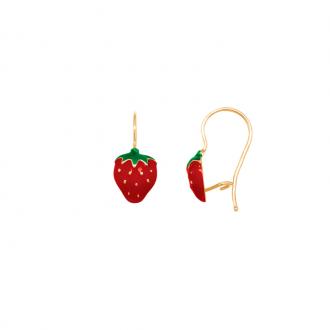 Boucles d'oreilles dormesues Carador fraise rouge en or jaune 375/000