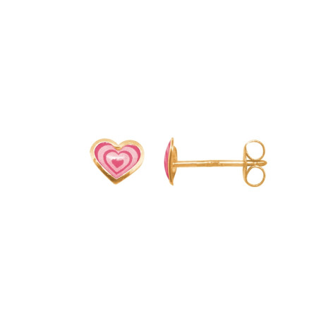 Boucles d'oreilles Carador cœur laque rose en or jaune 375/000
