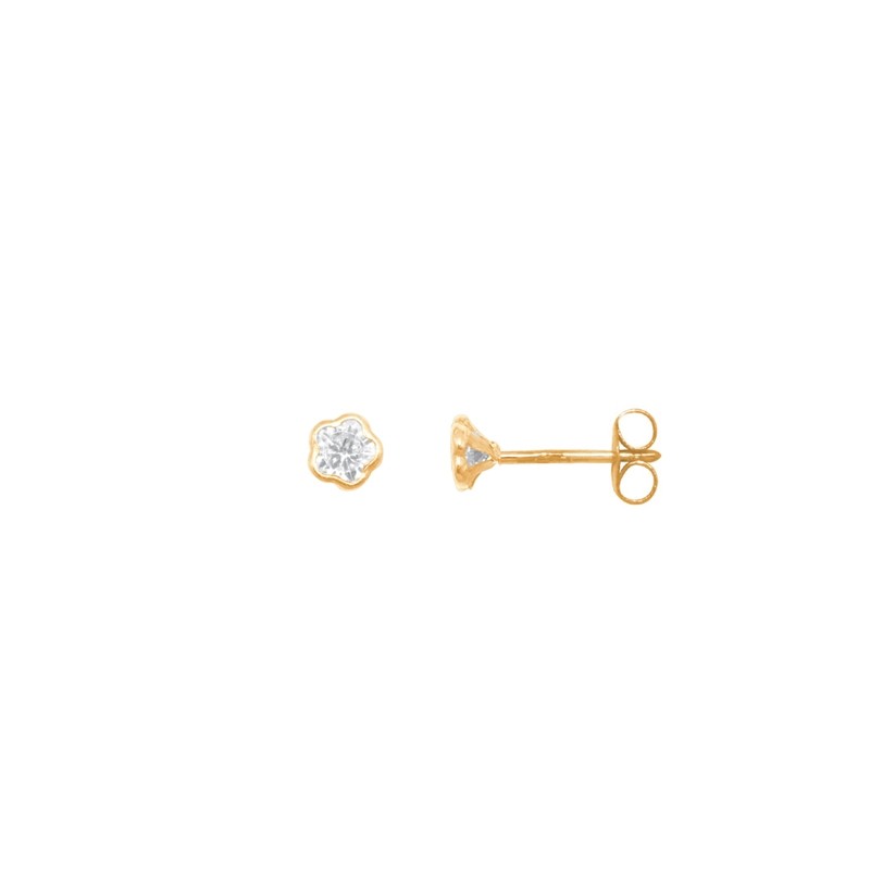 Boucles d'oreilles Carador fleur oxyde de zirconium, or jaune 375/000