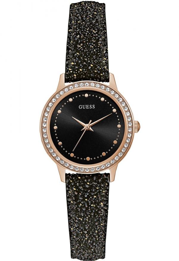 Montre Femme GUESS Authentique - Cadran Argenté, Bracelet Cuir - Mouvement à Quartz - Neuf Avec étiquettes