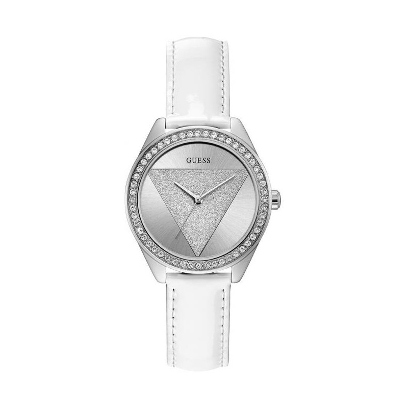 Montre Femme Guess Tri Glitz cuir verni blanc W0884L2