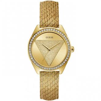 Montre Femme Guess Tri Glitz cuir reptile doré W0884L5