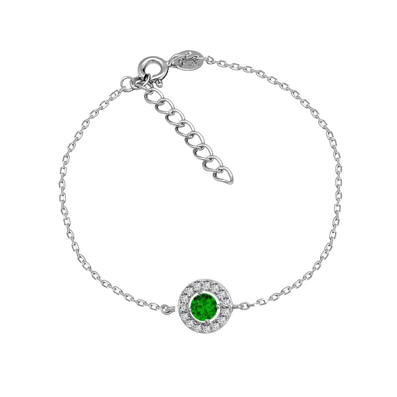 Bracelet Carador Etincelle Argent 925/000e, oxydes de zirconium et verre vert
