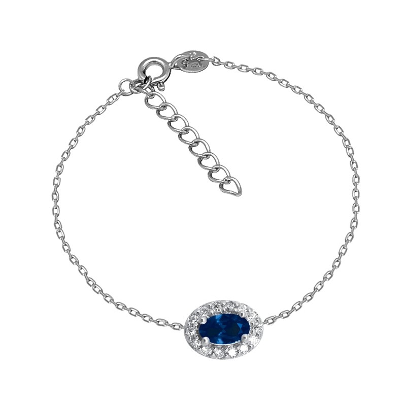 Bracelet Femme Carador style Joaillerie argent 925/000, oxydes de zirconium et verre bleu