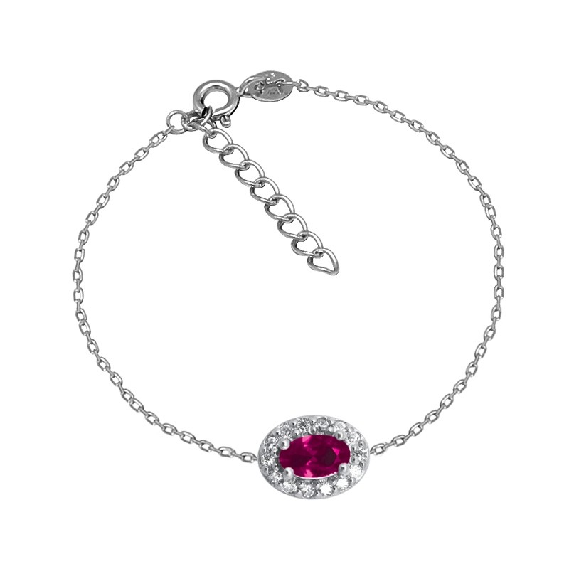 Bracelet Femme Carador style Joaillerie argent 925/000, oxydes de zirconium et verre rouge