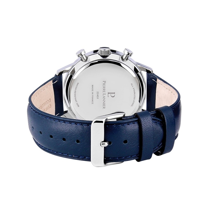 Montre Homme Pierre Lannier Chrono cuir bleu 224G166