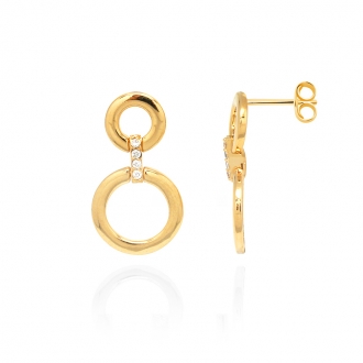 Boucles d'oreilles Carador double rond plaqué or et oxydes de zirconium 22HP049CZ