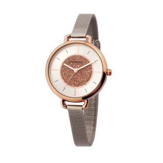 Montre Femme Amporelle Argentée et dorée rose maille milanaise P100553-G2