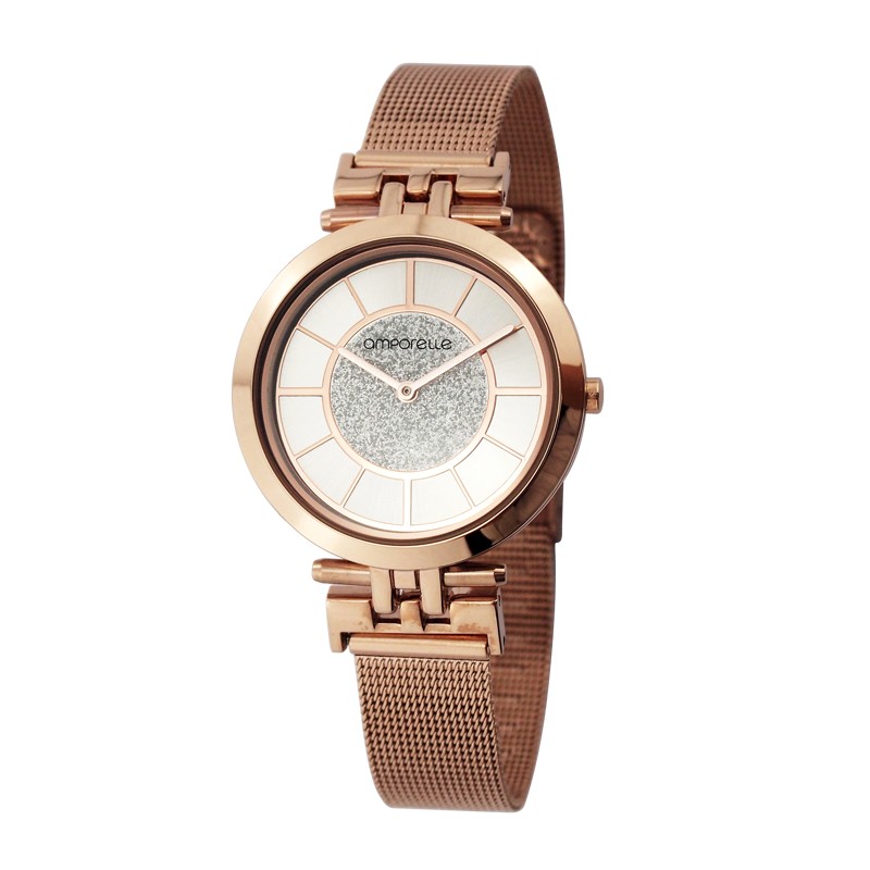 Montre Femme Amporelle métal doré rose maille mailanaise P100758-F2