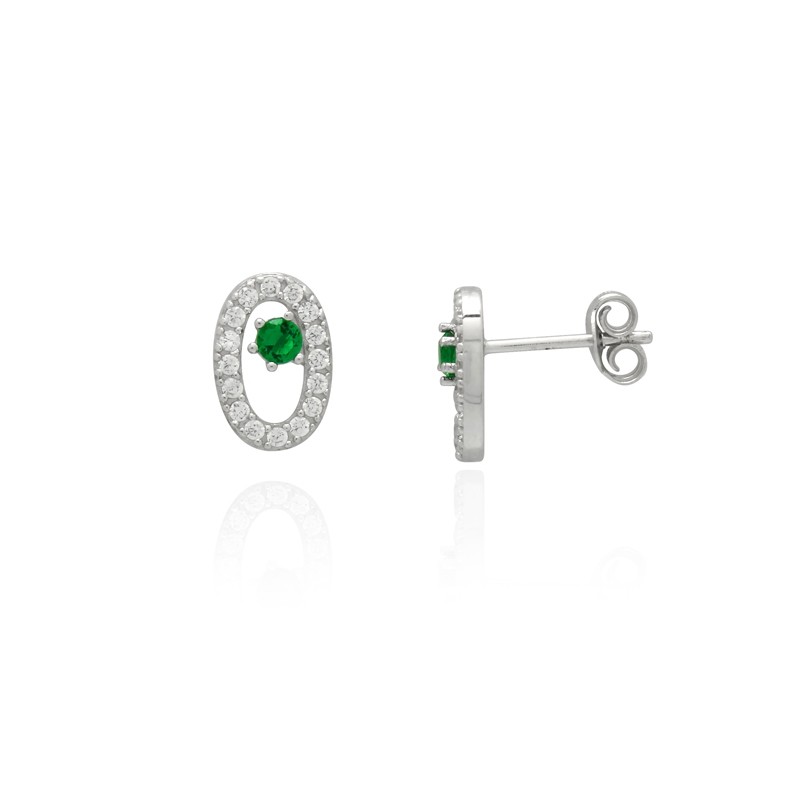 Boucles d'oreilles Femme Carador elipse argent 925/000, zircons et verre vert RES00553GR