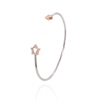 Bracelet jonc Carador motif étoiles argent 925/000 blanc et rose et oxydes de zirconium