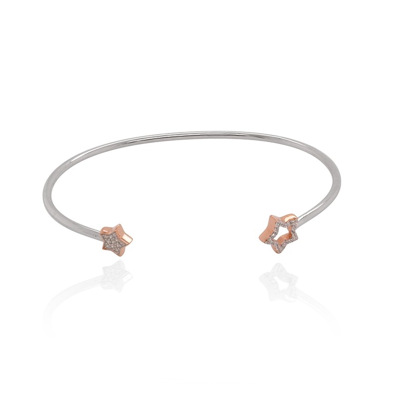 Bracelet jonc Carador motif étoiles argent 925/000 blanc et rose et oxydes de zirconium