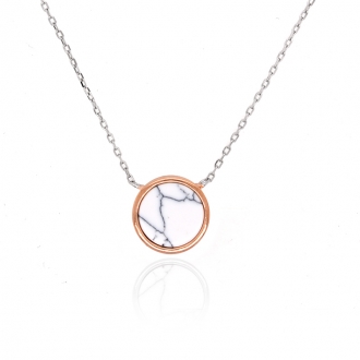 Collier Silver Pop pendentif rond Howlite et argent 925/000 blanc et rose