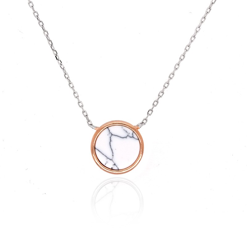 Collier Silver Pop pendentif rond Howlite et argent 925/000 blanc et rose