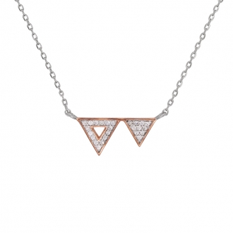 Collier Silver Pop Double Triangle Argent 925/000 bicolore et oxydes de zirconium