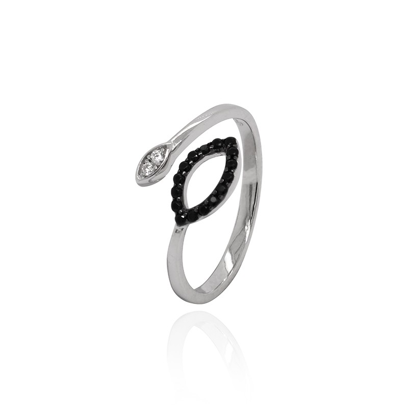 Bague ouverte Carador ellipse Argent 925/000e Oxydes de zirconium blancs et noirs