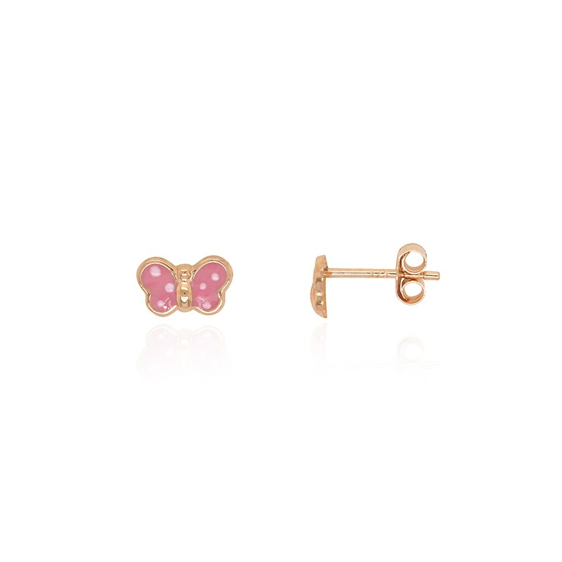 Boucles d'oreilles enfant Carador papillon or jaune 375/000 et laque rose