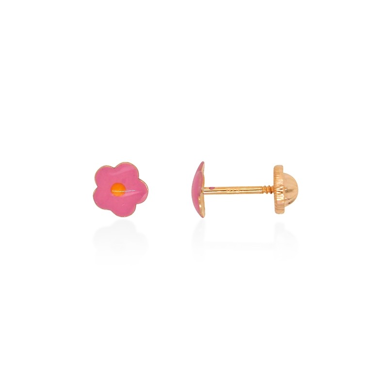 Boucles d'oreilles enfant Carador rose or jaune 375/000 et laque rose