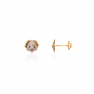 Boucles d'oreilles enfant Carador chien or jaune 375/000 et laque