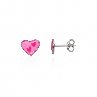 Boucles d'oreilles enfant Carador coeur argent 925/000 et laque rose