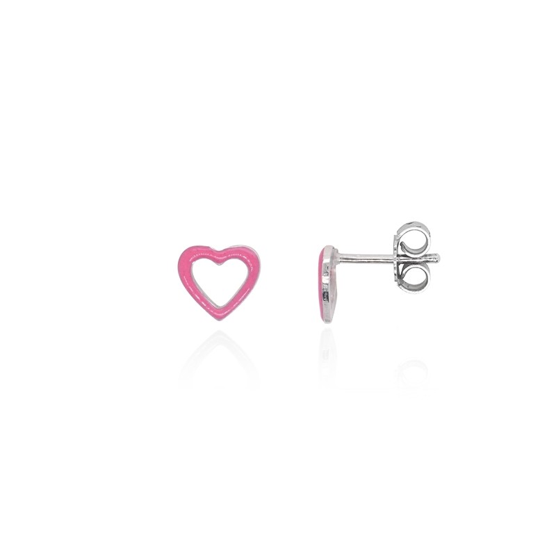 Boucles d'oreilles enfant Carador coeur argent 925/000 et laque rose