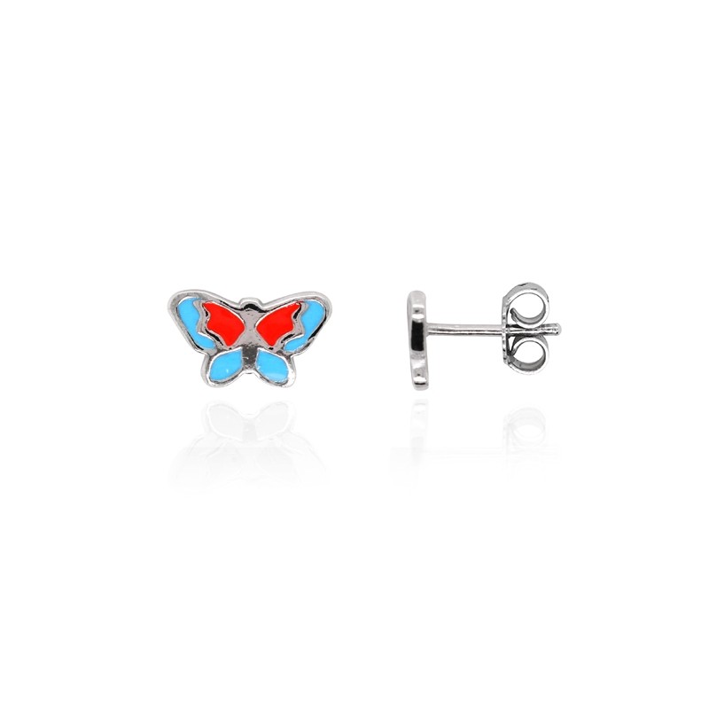 Boucles d'oreilles enfant Carador papillon argent 925/000 et laque bleue