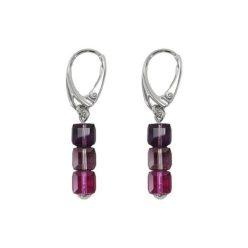 Boules d'oreilles  Indicolite Dormeuses 3 carre cristal violet DO-3CARRE-204