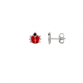 Boucles d'oreilles enfant Carador motif coccinelle argent 925/000 et laque rouge