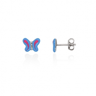 Boucles d'oreilles Carador motif papillon argent 925/000 et laque bleu