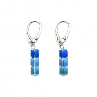 Boucles d'oreille Indicolite Pixel dormeuse 3 carre cristal Bleu DO-3CARRE-206