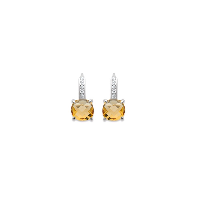 Boucles d'oreilles dormeuses Carador argent 925/000 et pierre facettée teintée citrine