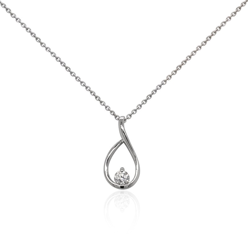 Collier Carador Or blanc 375/000e Larme et Oxyde solitaire