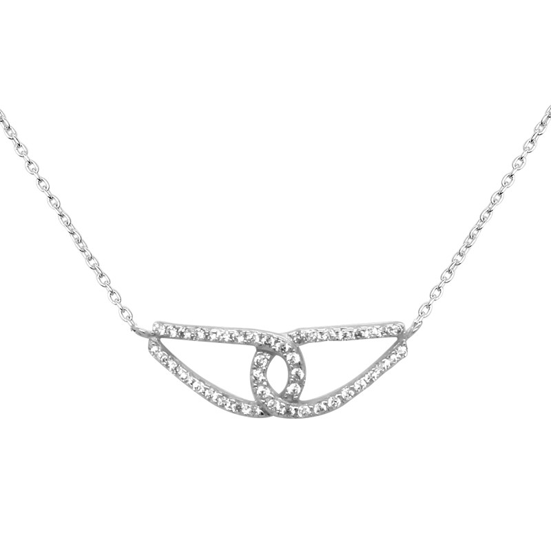 Collier Carador collection trendy demi-lune  or banc 375/000 et zircons