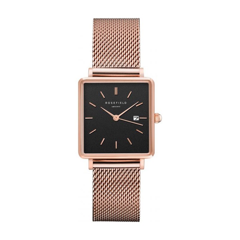 Montre Rosefield The Boxy nore et dorée rose QBMR-Q05