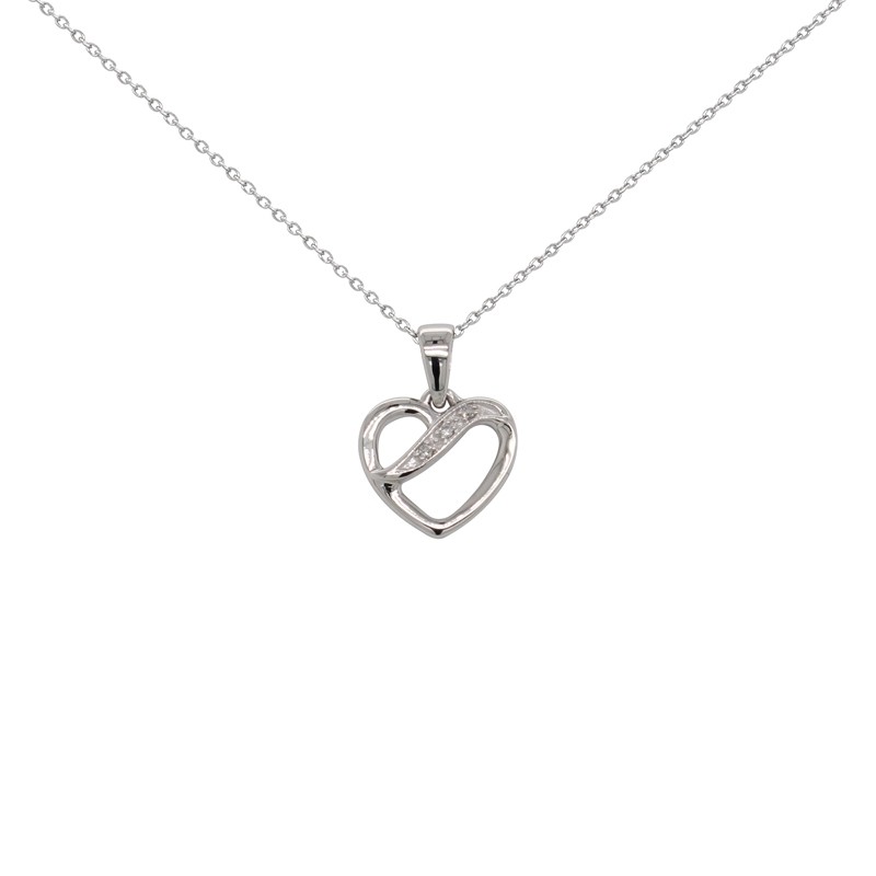 Collier Carador or blanc 375/000 coeur diamants